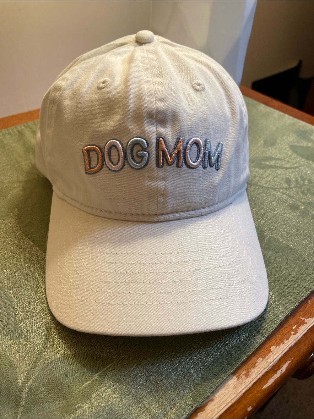 Time and Tru Cream "DOG MOM" Embroidered Baseball Cap